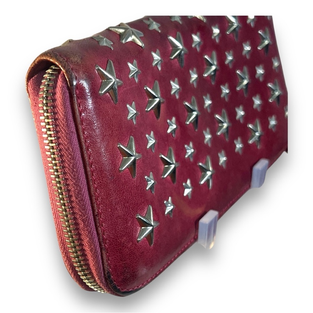 JIMMY CHOO red & Silver Tone Star Studded Wallet with Authentication Card ๐ - Picture 8 of 15
